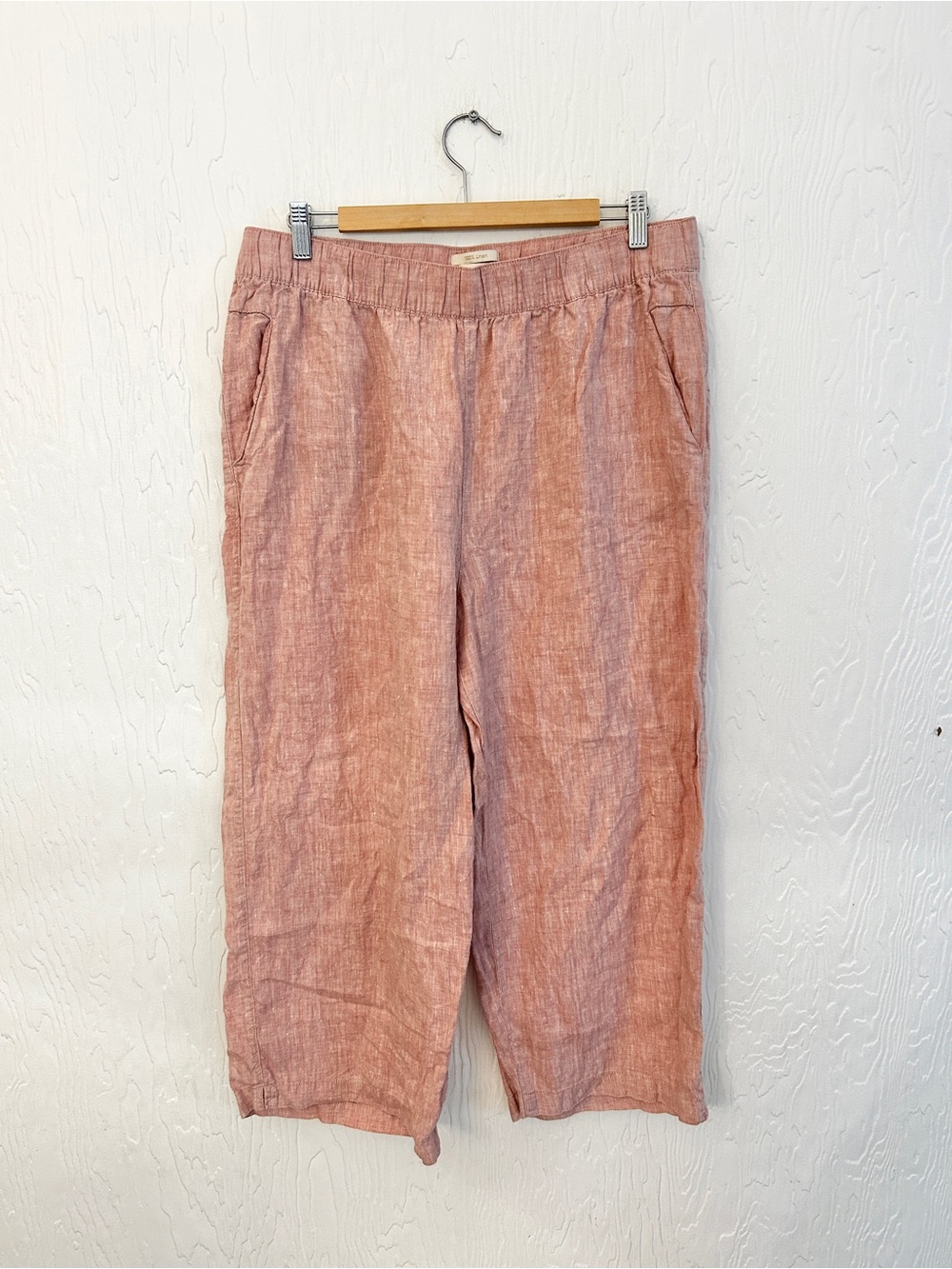 CYNTHIA ROWLEY 100% Linen Wide Leg Crop Pants XL Blush Pink Coastal Lagenlook